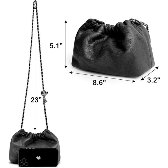 Women's Black Genuine Leather Trendy Dumpling Crossbody Evening Clutch Vegan - Picture 5 of 7